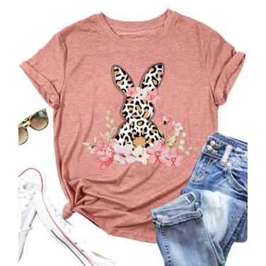 Imagem de Camisetas femininas de páscoa linda camiseta floral coelho estampa leopardo camiseta presente de páscoa camisetas casuais, Leopardo-coral, M