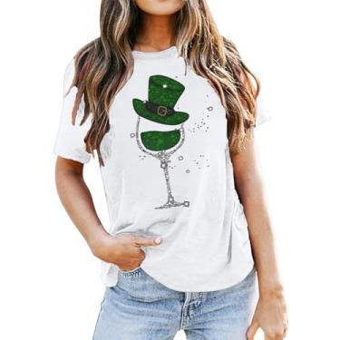 Imagem de Camiseta feminina St. Patrick's com estampa Lucky Irish Shamrock verde túnica verde Lucky Mama, Branco, 3G