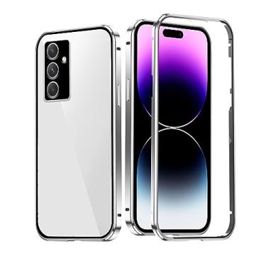 Imagem de Compatível com Samsung A15 capa dupla face vidro espelho protetor preto, para Galaxy A15 5g capa de telefone absorção magnética à prova de choque capa fina de luxo (prata)
