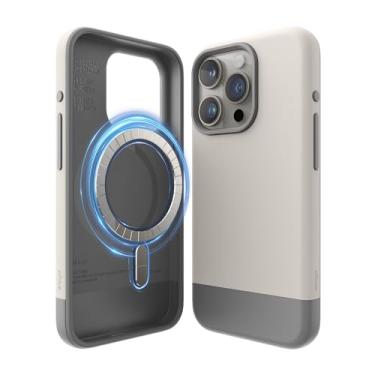 Imagem de elago Compatível com o iPhone 15 Pro Case, Caixa Magnética de Glide,Capa protectora do corpo inteiro,Protegida para choques,Caixa de Telefone Slim 6,1 polegada (Top: Pedra/Bottom: Gris Média)