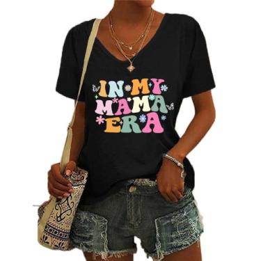 Imagem de Camiseta feminina Mama com estampa de letras coloridas em My Mama Era, estampa floral, borboleta, presente para mamãe, camiseta casual, Decote em V 1, XXG
