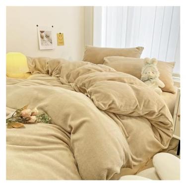 Imagem de Jogo de cama de 3 peças de veludo de leite de cor sólida, conjunto de capa de edredom de veludo quente espesso de inverno, lençóis de cama (4 solteiros)