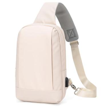 Imagem de Bolsa tiracolo masculina com porta de carregamento USB pequena bolsa mensageiro transversal bolsa de ombro mochila feminina, Branco leitoso revestido, Coated, Revestido