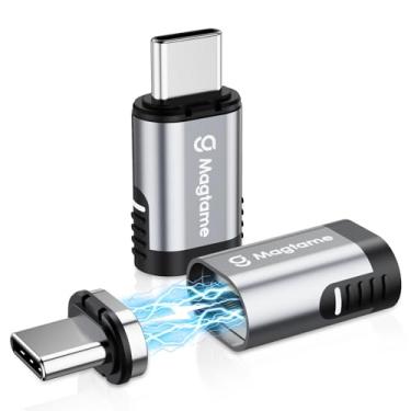 Imagem de Pacote com 2 adaptadores USB C magnéticos de 24 pinos 240 W reto, (40 Gbps e vídeo 4K) extensor USB C macho para adaptador fêmea C, proteção de porta para USB 4 Steam Deck, ROG Ally, laptop