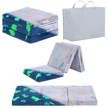 Imagem de Givjoy Colchão dobrável para crianças, que brilha no escuro, tapete de cochilo triplo, dobrável, lavável para creche, sofá-cama futon de três dobras com bolsa de armazenamento para meninas e meninos