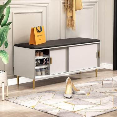 Imagem de Rack de banco de sapatos, banco de armazenamento Organizador de rack de armazenamento com almofada 2 camadas para entrada, sala de estar, quarto, móveis de corredor, fácil montagem, carga má
