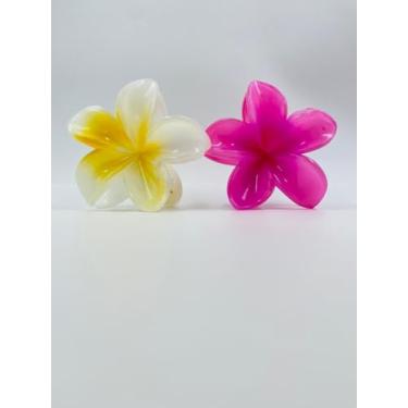 Imagem de Kit 2 Piranhas Para Cabelo Flor, BBB, Maxi Praia, Havaina, Acessório Luxo, Estilo, Flores, Brilho, Moderna, Presilha, Prendedor Pregadeira de Cabelo (Pink/Amarelo)