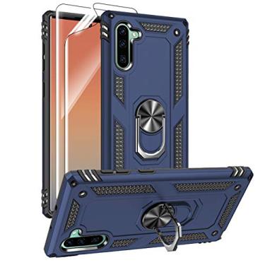 Imagem de Capa para Samsung Galaxy Note 10, capa Note10 com protetores de tela HD, suporte de anel de metal de nível militar Androgate com suporte de anel de metal de 4,5 m testada à prova de choque para Samsung Note 10 (2019) azul