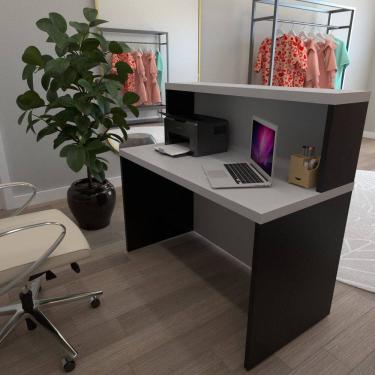 Imagem de Balcão de Atendimento para Recepção - 120cm de Largura Preto/Cinza Cristal