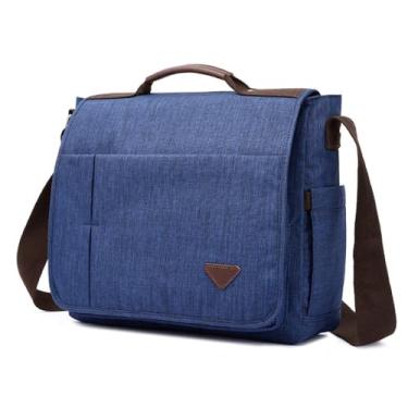 Imagem de Bolsa Transversal Pasta Mensageiro Carteiro Grande Notebook 15.6 Resistente Para Trabalho Negócios Compartimentos Extras e Alça Ajustável - ZAFIN (Azul)
