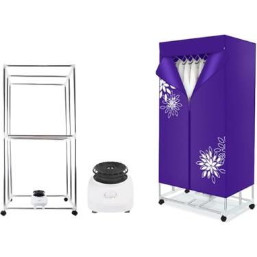 Imagem de Máquina de secar roupa elétrica, máquina de secar roupa portátil de 1000 W, rack de secagem de roupas empilhável de camada dupla, guarda-roupa de rack de aquecedor automático com temporizado