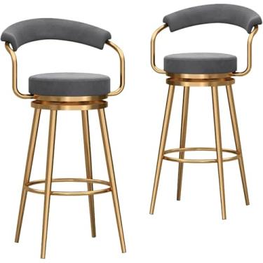 Imagem de Conjunto de 2 bancos de bar giratórios com encosto alto de metal, cadeira alta para cozinha interna e externa de pub, altura 75 cm, assento de veludo, estrutura de metal, branco (pernas de o