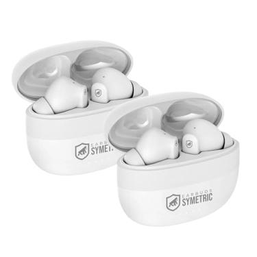 Imagem de Gshield Kit 2 Unidades Fone de ouvido sem fio Earbuds Symetric Bluetooth 5.3 com Som Imersivo, Microfone Integrado, Resistente A Água IPX4, Cancelamento De Ruído Ativo, Branco