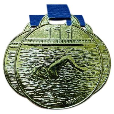 Imagem de Kit 20 Medalhas Campeonato Natação Nado Premiação 3,5cm Aço ouro