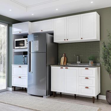 Imagem de Cozinha Pérola Completa 4 Peças Torre Quente Basculante Aéreo 3 Portas e Balcão 2 Gavetas 3 Portas Yescasa Branco