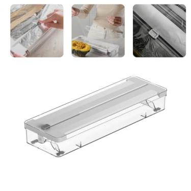 Imagem de Organizador e Cortador Porta Rolos Duplo Clear | Papel Plástico, Filme, Alumínio, Manteiga | Para Cozinha Com Cortador Fechado 2 em 1 (Branco)