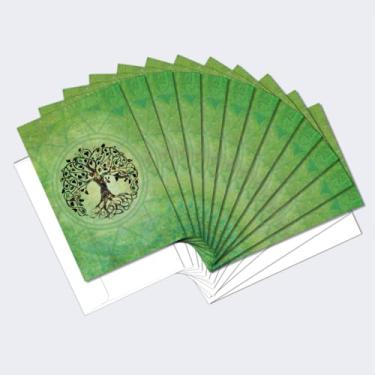 Imagem de Tree-Free Greetings Conjunto de blocos com tema de Buda ecológico com envelopes, feito nos EUA com papel 100% reciclado em uma instalação alimentada por energia solar, árvore da vida, pacote com 12 (FS56951)