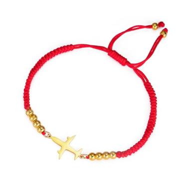 Imagem de EUEAVAN Pulseira de avião ajustável, corda trançada feita à mão, pulseira vermelha da sorte, joia de piloto de avião, presente de lembrança para comissárias de bordo, aeromoça, mulheres, homens,