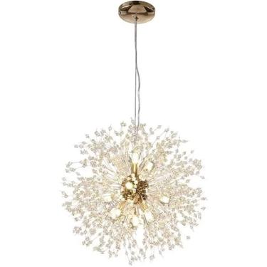 Imagem de Lustre de teto luminária led lustre de cristal moderno fogos de artifício pingente luminária luminária de teto dourada lustre dente de leão para sala de jantar cozinha quarto de meninas lâmp