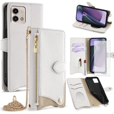 Imagem de Asuwish Capa de telefone para Motorola Moto G Stylus 5G 2023 capa carteira com protetor de tela de vidro temperado e capa flip espelhada, compartimento para cartão, suporte, alça transversal, celular
