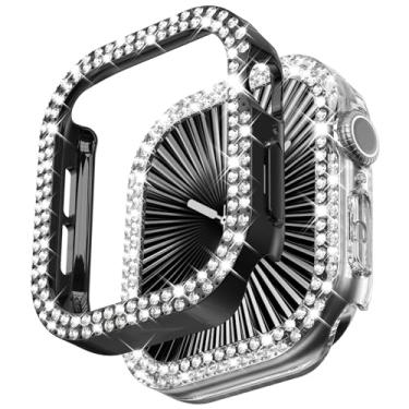 Imagem de Wingle Pacote com 2 capas para Apple Watch Series 10 de 42 mm, capa protetora com strass de cristal brilhante para iWatch 10 de 42 mm, policarbonato rígido, à prova de choque, feminina, feminina,