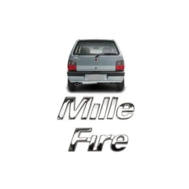 Imagem de emblema letreiro Mille fire ano 2000 acima peça cromada fita 3M - Fiat