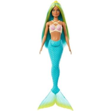 Imagem de Barbie Fantasia - Sereia com Cabelo Colorido - Azul e Amarelo - Mattel
