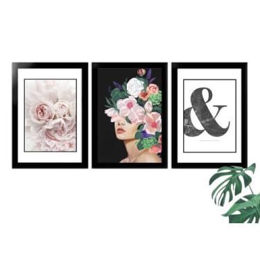 Imagem de Kit 3 Quadros Decorativos Com Molduras Flores Menina - D'Cora