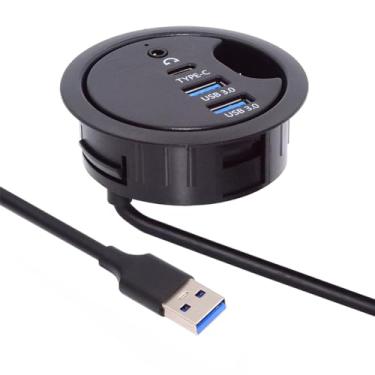 Imagem de Cablecc Hub USB 3.0 de 2 portas com interface USB-C e 3,5 mm, para desktop PC, laptop, Mac, tablet e telefone (USB 3.0 + 3,5 mm + tipo C)