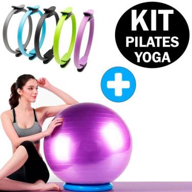 Imagem de Kit Anel De Pilates e Yoga Arco Tonificador Flexível + Bola Suíça Pila