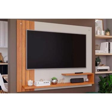 Imagem de Painel Quarto p/TV até 50 Polegadas Dunas Ripado c/ Prateleiras 135x108cm Off White/Cinamomo - Permóbili