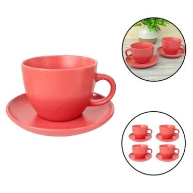 Imagem de Conjunto 4 Xícaras Vermelhas Luxo com 4 Pires 210ml Café Chá - Cortelu