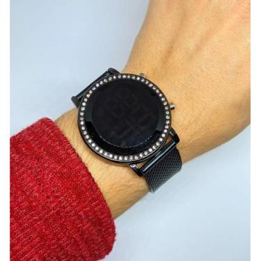 Imagem de Kit Relógio Feminino Digital Led Strass Silicone Ajustável + Conjunto 