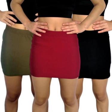 Imagem de Kit 3 Mini Saias Femininas Justas Elástico Lisas Cores Sortidas Suplex