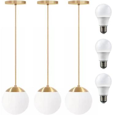 Imagem de 3 x Luminárias Lustre Pendente 215cm Jabuticaba Globo Vidro 15cm Teto 