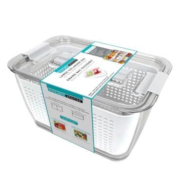 Imagem de Kitchen Spaces Caixote do coador, protetor de produtos, organizador de geladeira com tampa, lavar, coar e armazenar, ótimo para geladeira, freezer e despensa, grande, branco, pacote com 1