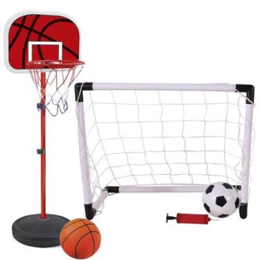 Imagem de Cesta Tabela De Basquete + Golzinho Futebol Com Bola E Bomba - DM TOYS