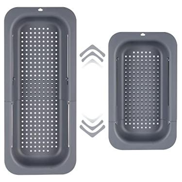 Imagem de Escorredor para pia, cesto de filtro extensível sobre a pia, pia de escorredor, ideal para lavar legumes e frutas, macarrão cozido e dreno de pratos secos, 34,5-48 x 6,5 x 20 cm