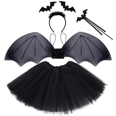 Imagem de Poualss Halloween Bat Costume Set Bat Wings Skirt Set with Headband and Magic Wand Tutu Skirt Dress up Halloween Black Bat Costume Tutu Skirt For Halloween Costume