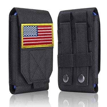 Imagem de Heyqie Capa preta tática Molle para celular, bolsa resistente à prova d'água para iPhone 11 12 13 Pro Max para Samsung S22 S21 S20 FE Note 20 A13 A12 A02S menos de 6,7 polegadas com emblema da