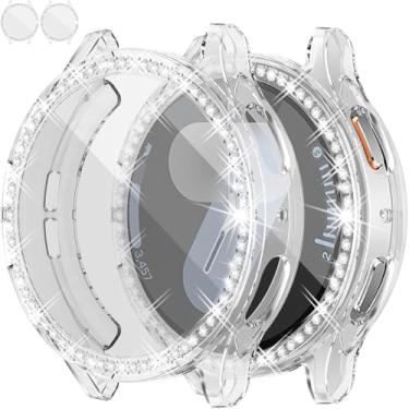 Imagem de [Pacote com 2] Capa protetora de tela RICHONE para Samsung Galaxy Watch 7 de 44 mm Bling, capa protetora macia com strass e glitter, acessórios transparentes Galaxy Smart Watch7 (transparente, SM-L310