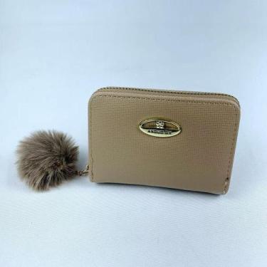 Imagem de Carteira Feminina Porta Cartão De Crédito Com Chaveiro Pompom Em Pelúc