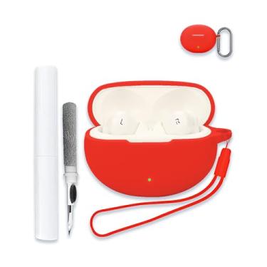 Imagem de Capa para Oneplus Nord Buds 3 Pro/Oneplus Buds Pro 3, capa protetora de silicone macio portátil resistente a arranhões com kit de limpeza, mosquetão e cordão, vermelha