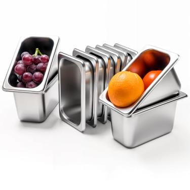 Imagem de Pacote com 10 frigideiras de hotel a vapor de aço inoxidável, tamanho 1/9, 10 cm de profundidade, 0,8 mm de espessura, 16,9 C x 4,3 L, recipientes de armazenamento de alimentos, panela antivapor,