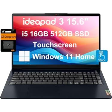Imagem de Lenovo Notebook IdeaPad 3 3i (tela sensível ao toque FHD de 15,6 polegadas, Intel Core i5-1155G7, 16 GB de RAM, SSD de 512 GB) Moldura estreita, webcam, bateria de longa duração de 12 horas, Wi-Fi 6,