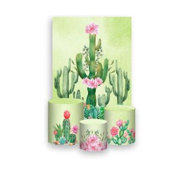 Imagem de Painel De Festa Vertical 1,50 x 2,20 + Trio De Capas Cilindro - Cactos