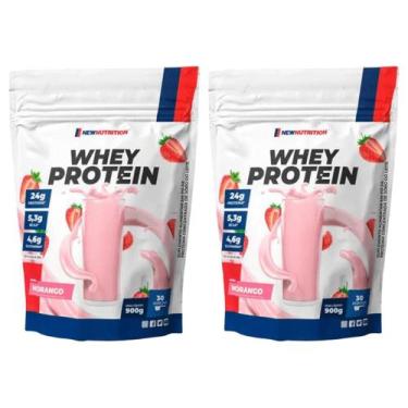 Imagem de Kit 2 100% Whey Concentrado 900g - New Nutrition, Morango