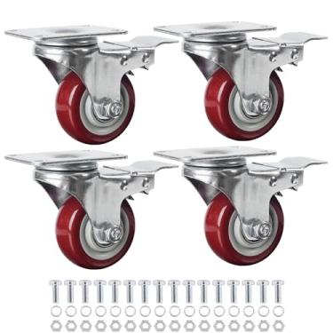 Imagem de Finnhomy Conjunto de 4 rodas giratórias com freio, placa de 7,6 cm, rodas giratórias de poliuretano premium, rolamento de carga de poliuretano de 500 g, travável, antidesgaste, rodízios lisos