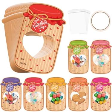 Imagem de ReliThick 100 Set Valentines Day Candy Cards for Kids School Candy Making Kit Kraft Paper Mason Jar Personalized Valentine Exchange Cards for Classroom Class Prize Party Gifts