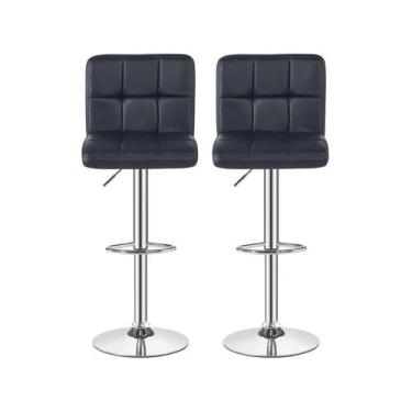 Imagem de Banqueta Alta Giratória com Encosto Estofado Preto BQT-PU1 2 Peças Ote